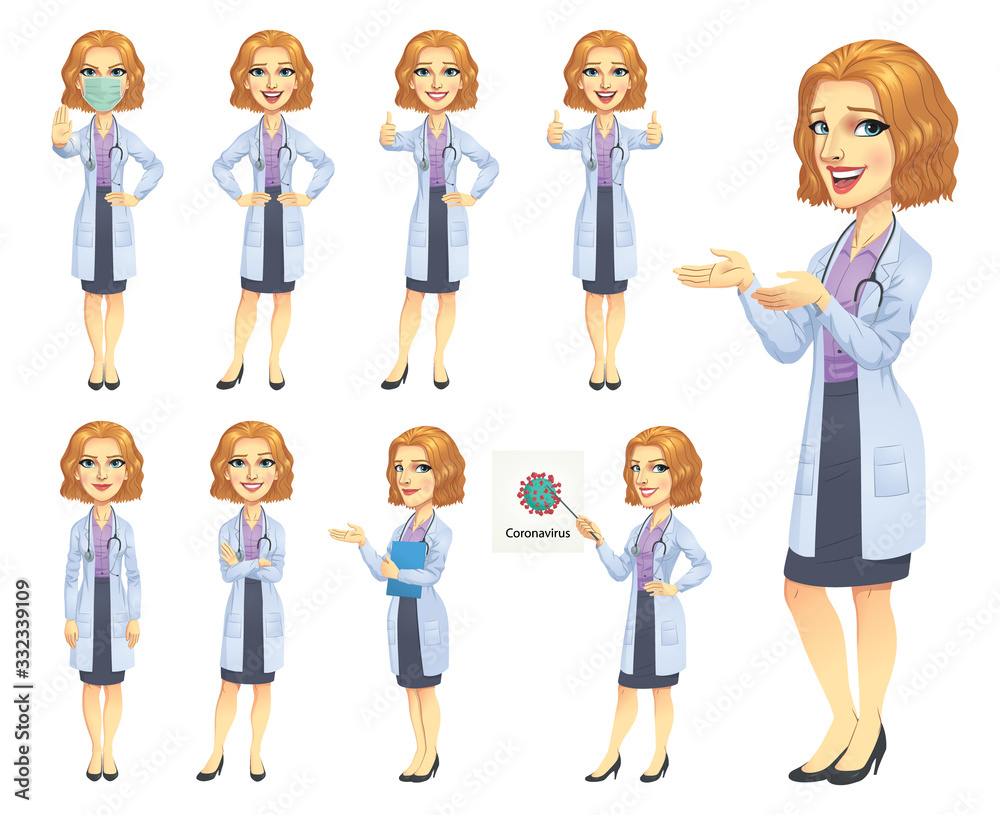 Character Female Doctor Set and Coronavirus