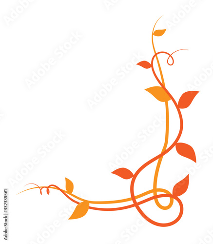 Foto Elemento floreale decorativo arancione, ramo rampicante di edera con foglie