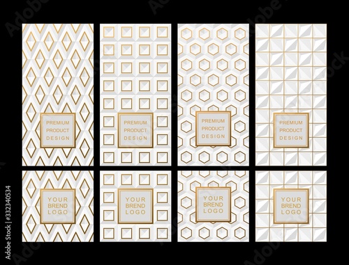 Set Template for package or flyer from Luxury background made by White geometric shapes with gold accents for cosmetic or perfume or for package of tea or for alcohol label or for advertising jewelry