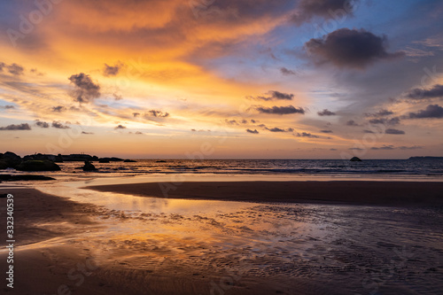 beautiful colorful sunset on agonda beach in goa  india
