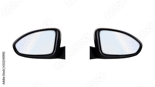 Left And Right Outside Rearview Car Mirrors Vector. Stylish Rear-view Mirrors. Automobile Accessory For Control Traffic Behind Vehicle. Transport Safe Detail Layout Realistic 3d Illustration