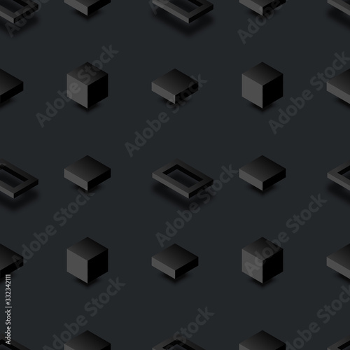Wallpaper Mural Minimal black seamless pattern background. Geometric 3D figures on dark field tile. Vector abstract texture wallpaper template Torontodigital.ca