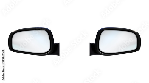 Left And Right Outdoor Rearview Car Mirrors Vector. Rear-view Mirrors. Accessory For Control Traffic And Transport Behind Vehicle. Reflection Equipment Template Realistic 3d Illustration