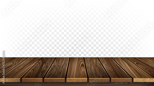 Wooden Stand, Brown Wood Material Flooring Vector. Scene Wooden Platform, Oak Tree Desk Paneled Floor. Antique Hardwood Interior Or Exterior Detail Template Realistic 3d Illustration