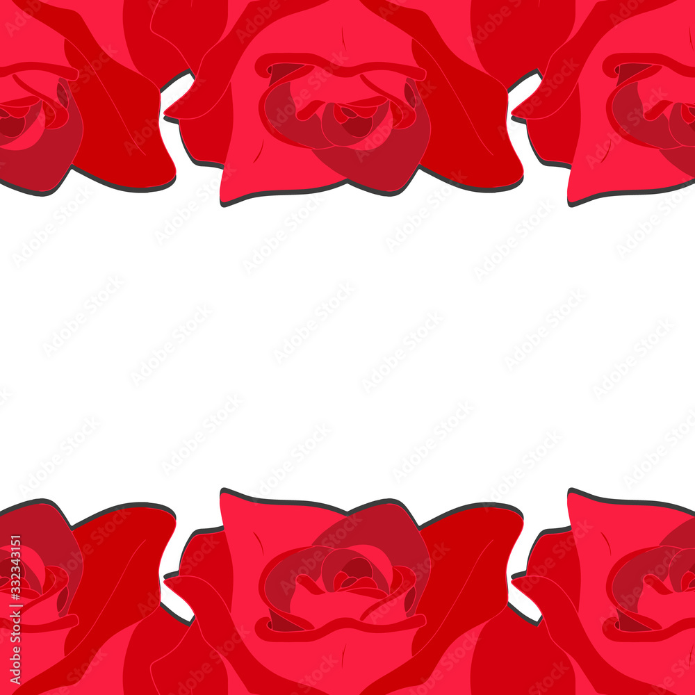 Seamless pattern. Background. Bud, button. The fence of red roses. Hand drown rose. For printing on tape. Seamless pattern. Background. Bud, button. The fence of red roses. Hand drown rose. For printing on tape.
