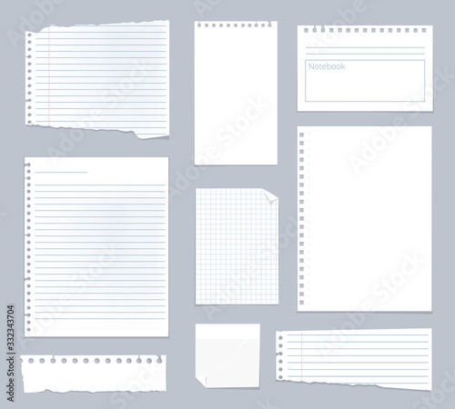 Note papers. Lined notes set stripe sheets vector notebook template. Illustration notebook paper sheet, striped page for note
