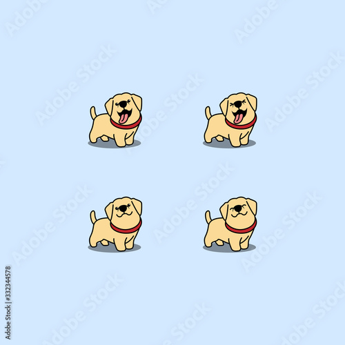 Cute labrador retriever puppy cartoon set, vector illustration