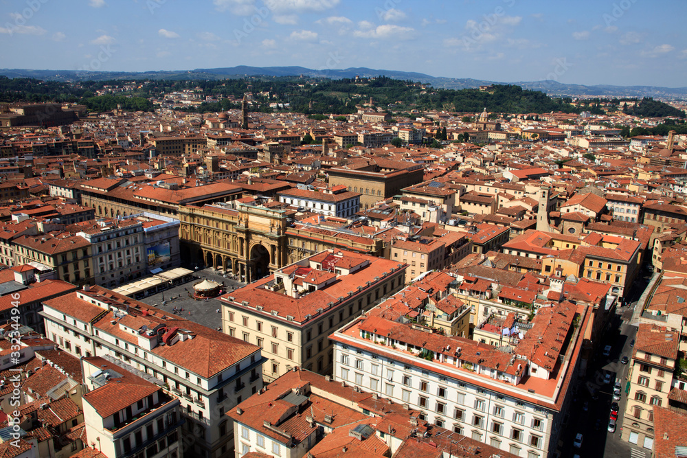 Firenze, Italy - April 21, 2017: Aerial view of Florence city center, Firenze, Tuscany, Italy