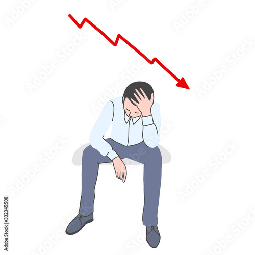 Frustrated man with the falling chart behind