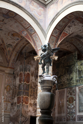 Firenze, Italy - April 21, 2017: First courtyard with Putto with Dolphin by Verrocchio, Florence, Firenze, Tuscany, Italy photo