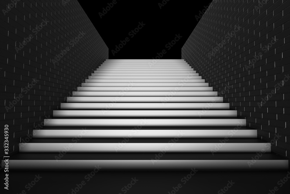 Black long staircase in underground passage upward