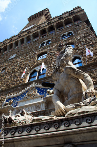 Firenze, Italy - April 21, 2017: Statue of Hercules and Cacus by Bartolommeo Bandinelli in Piazza della Signoria, Florence, Firenze, Tuscany, Italy photo