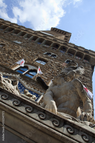 Firenze, Italy - April 21, 2017: Statue of Hercules and Cacus by Bartolommeo Bandinelli in Piazza della Signoria, Florence, Firenze, Tuscany, Italy photo