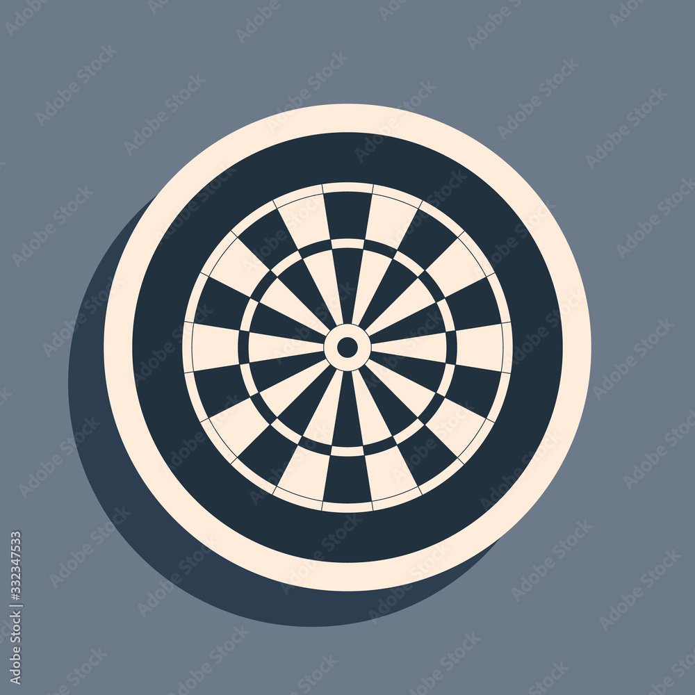 Black Classic darts board with twenty black and white sectors icon isolated on grey background. Dart board sign. Dartboard sign. Game concept. Long shadow style. Vector Illustration Black Classic darts board with twenty black and white sectors icon isolated on grey background. Dart board sign. Dartboard sign. Game concept. Long shadow style. Vector Illustration