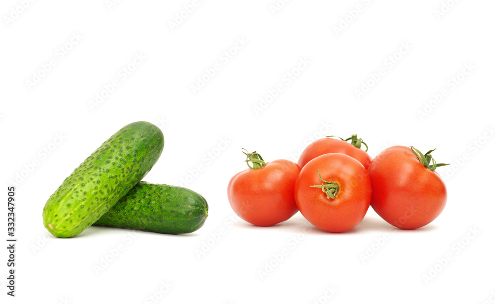 tomatoes cucumbers on a white background