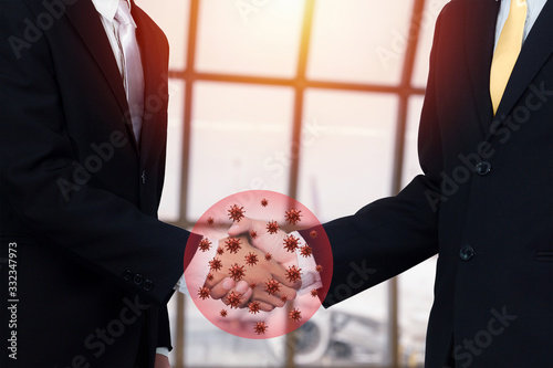 фотографія getting close or touching each other, shaking hands will increase the likelihood of spreading the carrier-infected person