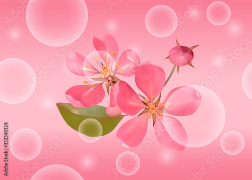 Seamless pattern with pink blossoming cherry for bed linen