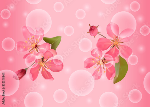 Seamless pattern with pink blossoming cherry for bed linen