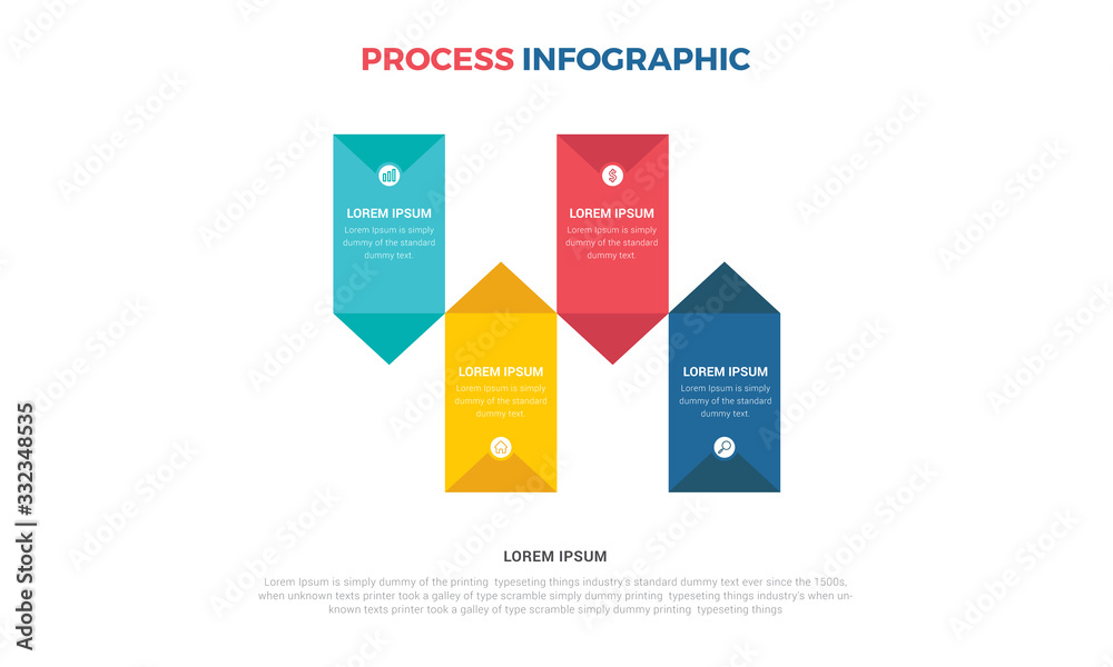 Concept of arrow business model with 4 successive steps. Colorful rectangular elements. Timeline design for brochure, presentation. Info-graphic design layout. Concept of arrow business model with 4 successive steps. Colorful rectangular elements. Timeline design for brochure, presentation. Info-graphic design layout.