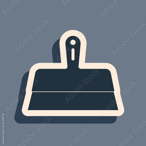 Black Putty knife icon isolated on grey background. Spatula repair tool. Spackling or paint instruments. Long shadow style. Vector Illustration