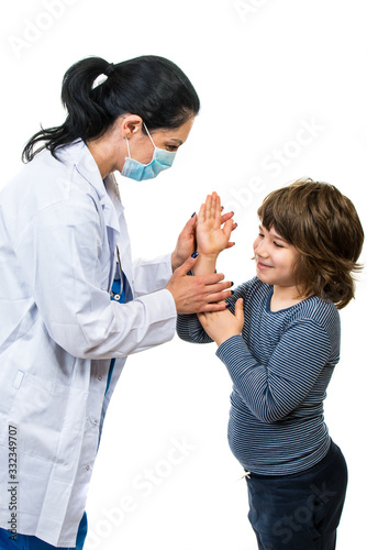 Doctor playing with hands kid