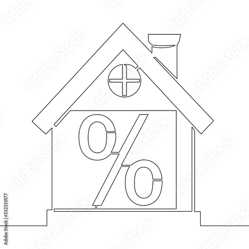 Continuous line house mortgage percent concept