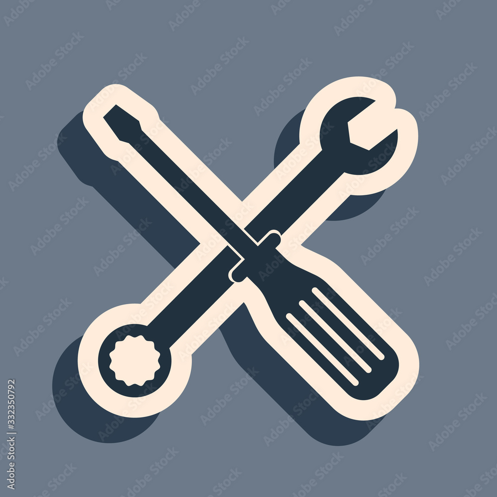 Black Spanner and screwdriver tools icon isolated on grey background. Service tool symbol. Long shadow style. Vector Illustration Black Spanner and screwdriver tools icon isolated on grey background. Service tool symbol. Long shadow style. Vector Illustration