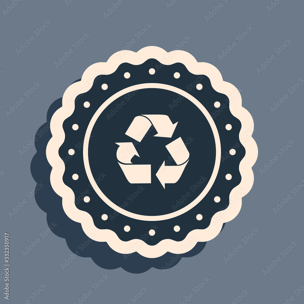 Black Recycle symbol label icon isolated on grey background. Environment recycling symbol. Long shadow style. Vector Illustration Black Recycle symbol label icon isolated on grey background. Environment recycling symbol. Long shadow style. Vector Illustration