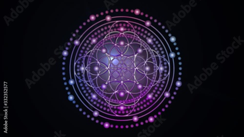 Mandala for health, good luck and well-being. A colorful dance of lines and light, a rainbow-colored spectrum of colors, rotating pearl necklaces. Three color schemes, seamless loop, neon glow. 