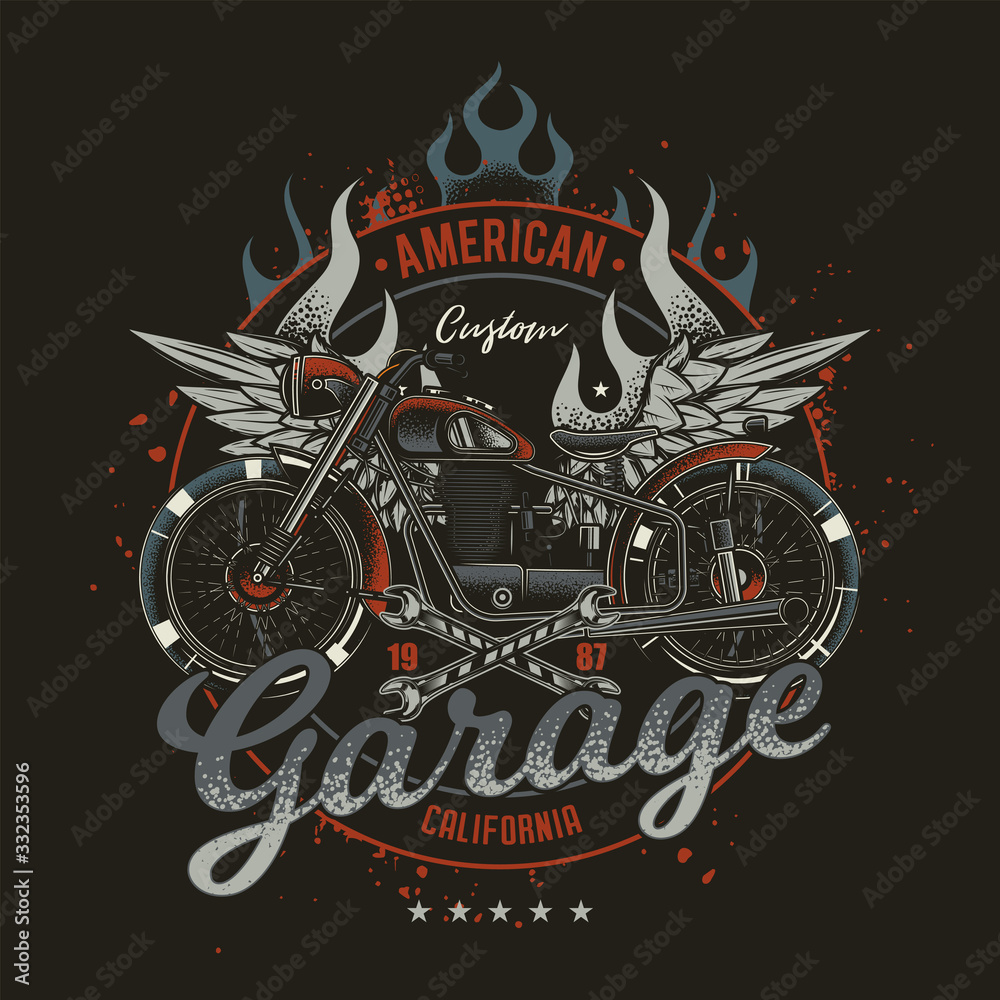Original vector emblem in vintage style. American custom motorcycle ...