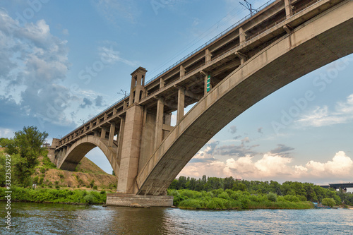 Preobrazhensky bridge over the Dnieper river in Zaporizhia, Ukraine.