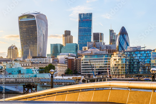 Cityscape of London financial district at sunset photo
