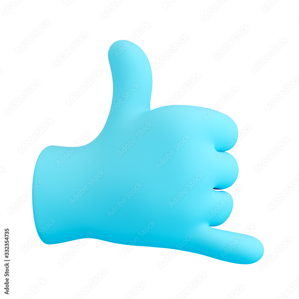Blue call me hand sign isolated on white background. Creative minimal design art. 3d illustration. Blue call me hand sign isolated on white background. Creative minimal design art. 3d illustration.