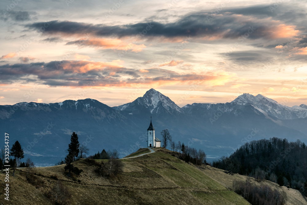 Jamnik Church in Slovenia during Sunrise