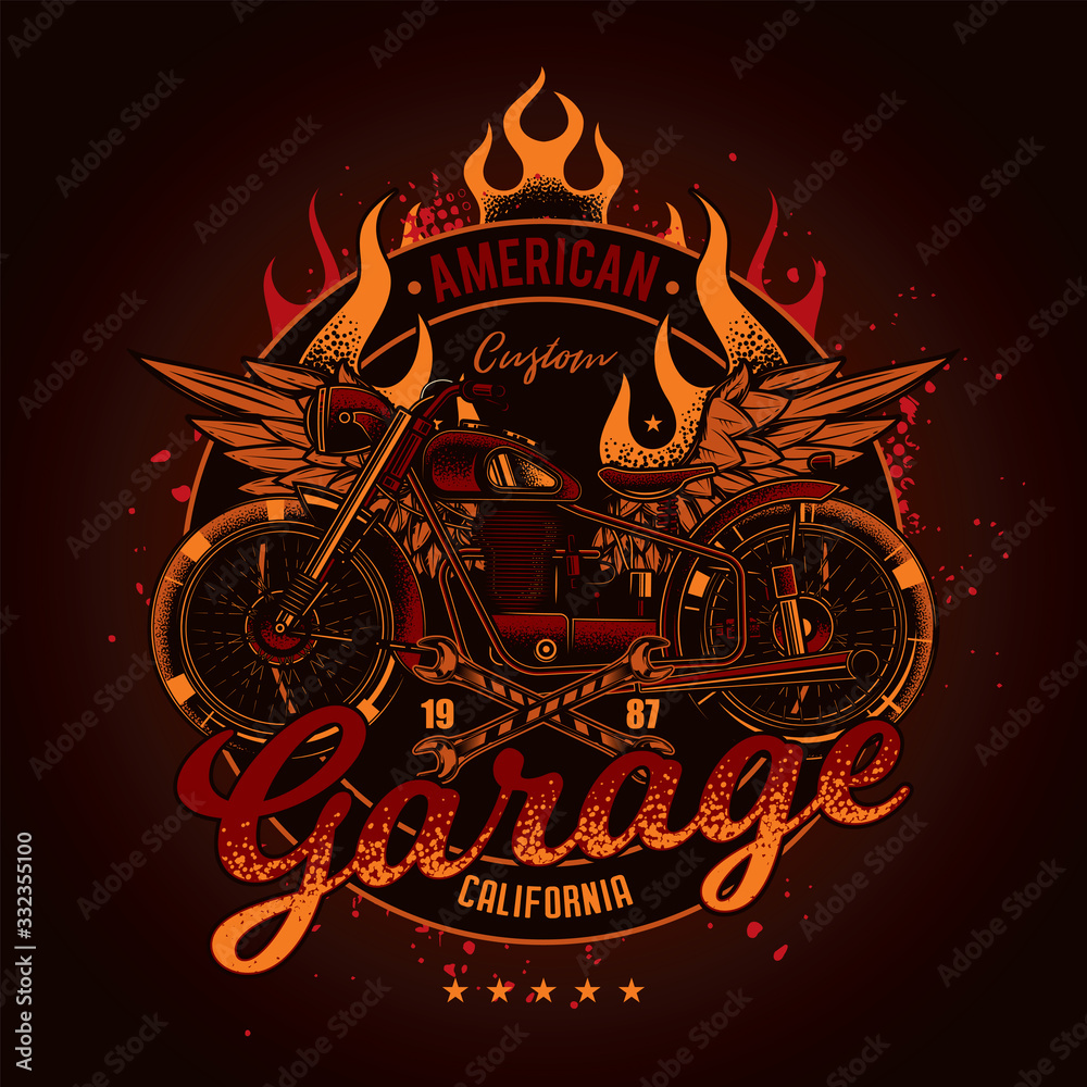Original vector emblem in vintage style. American custom motorcycle ...