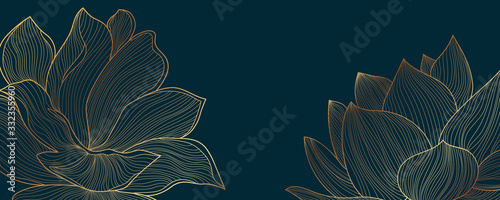 Luxury wallpaper design with Golden lotus and natural background. Lotus line ...