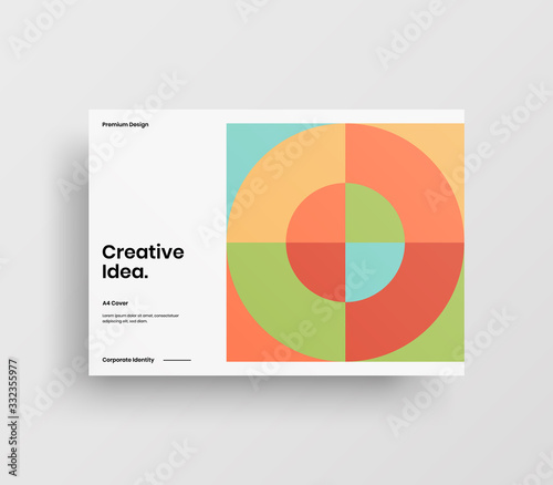 Creative business presentation vector A4 horizontal orientation front page mock up. Modern corporate report cover abstract geometric illustration design layout. Company identity brochure template.