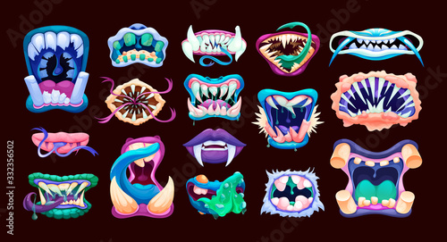 Terrible monster mouths. Scary lips teeth and tongue monsters.