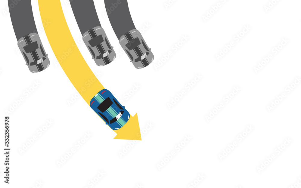 The car overtake on a curve. Top view. vector The car overtake on a curve. Top view. vector