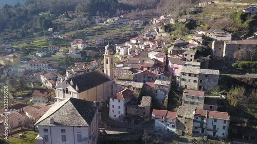 Rezzo, Imperia, Italy, is a small beautiful Italian village located a few miles southwest of Genoa. This clip is part of a series of drone shots. photo