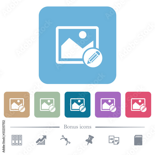 Edit image flat icons on color rounded square backgrounds