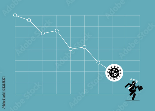 Financial crisis and stock market crashing down due to coronavirus outbreak. Vector illustrations concept of a graph chart falling down by pandemic virus disease. Investor lose investment money.