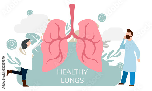 Pulmonology vector illustration. Flat tiny lungs healthcare persons concept. 
