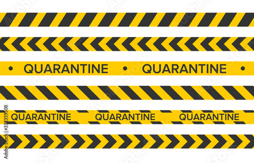 Pandemic stop. Coronavirus covid-19 2019-nCoV. Black and yellow stripes set. Warning tapes. Danger. Quarantine biohazard sign. Caution ,Warning or stop corona virus concept. Vector
