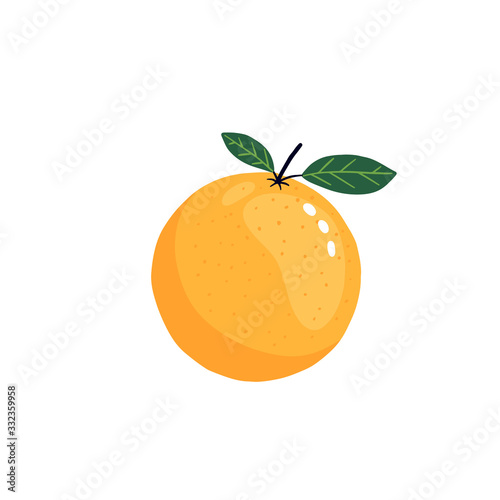 Hand-drawn orange isolated on white background in simple flat style. Bright modern fruit illustration for print and web.
