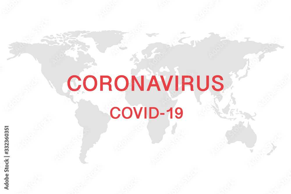 Coronavirus virus sign on world map, COVID-19 concept. Global pandemic alert. flat design vector illustration.