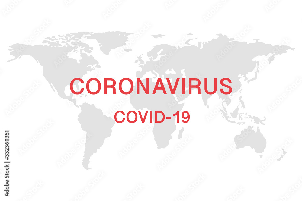 Obraz premium Coronavirus virus sign on world map, COVID-19 concept. Global pandemic alert. flat design vector illustration.