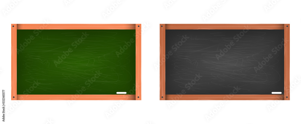 Blackboard. Realistic green and black chalkboard with wooden frame and ...