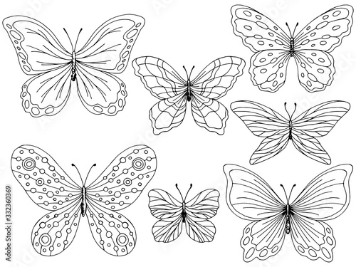 Butterfly set graphic black white isolated sketch illustration vector © aluna1