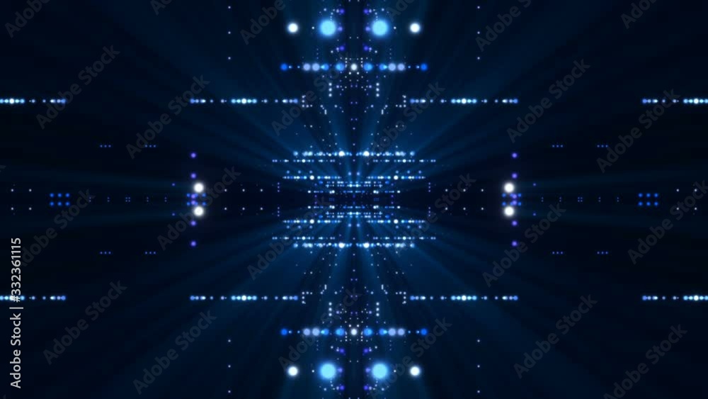flashing light and motion particles on dark blue background, loop